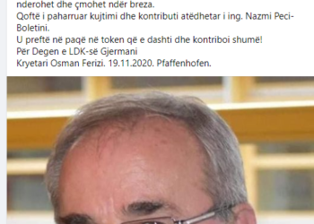 LDK  – Dega e Gjermanisë ngushllon familjen Peci