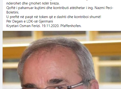 LDK  – Dega e Gjermanisë ngushllon familjen Peci