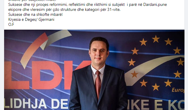 Osman Ferizi kryetar i degës së LDK për Gjermani uron Abdixhikun!