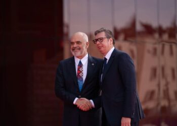 Edvin Kristaq Rama me Aleksandër Vuçiq në Beograd,për ditën kombëtare të Serbisë