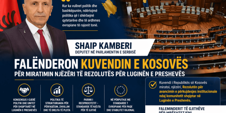 Shaip Kamberi falënderon Kuvendin e Republikës së Kosovës për miratimin e Rezolutës për Luginën e Preshevës